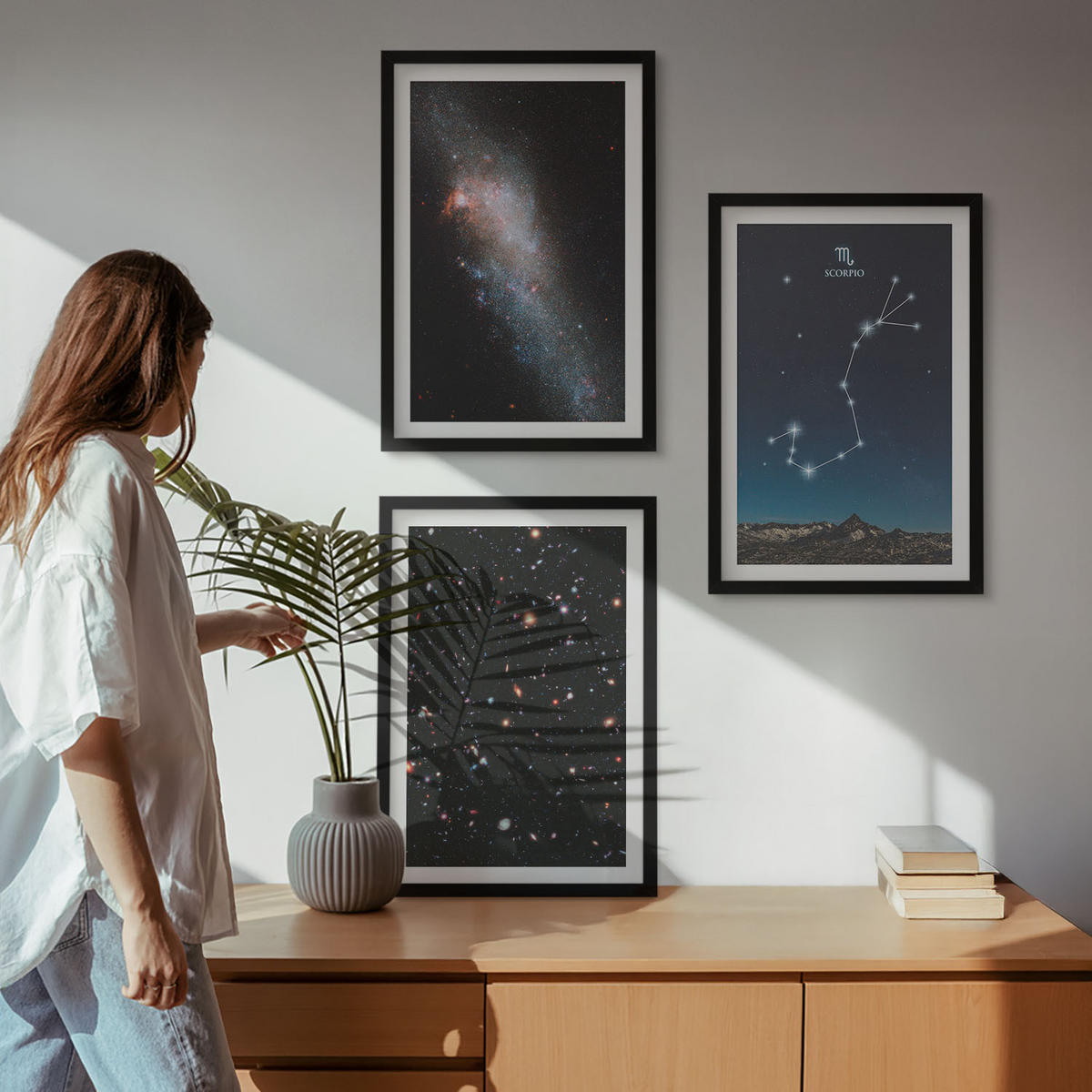 BILDER SET 3er Set - 40x60 cm Schwarzer Rahmen - Scorpios kosmische Landschaften - Schwarz, Kunststoff (40/60cm) - TULUP