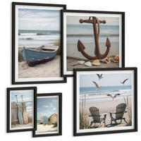 BILDER SET 5er Set - 50x50 cm & 20x30 cm & 40x60 cm Schwarzer Rahmen - Abstrakte Pflanzenmotive - Schwarz, Kunststoff (40/60cm) - TULUP