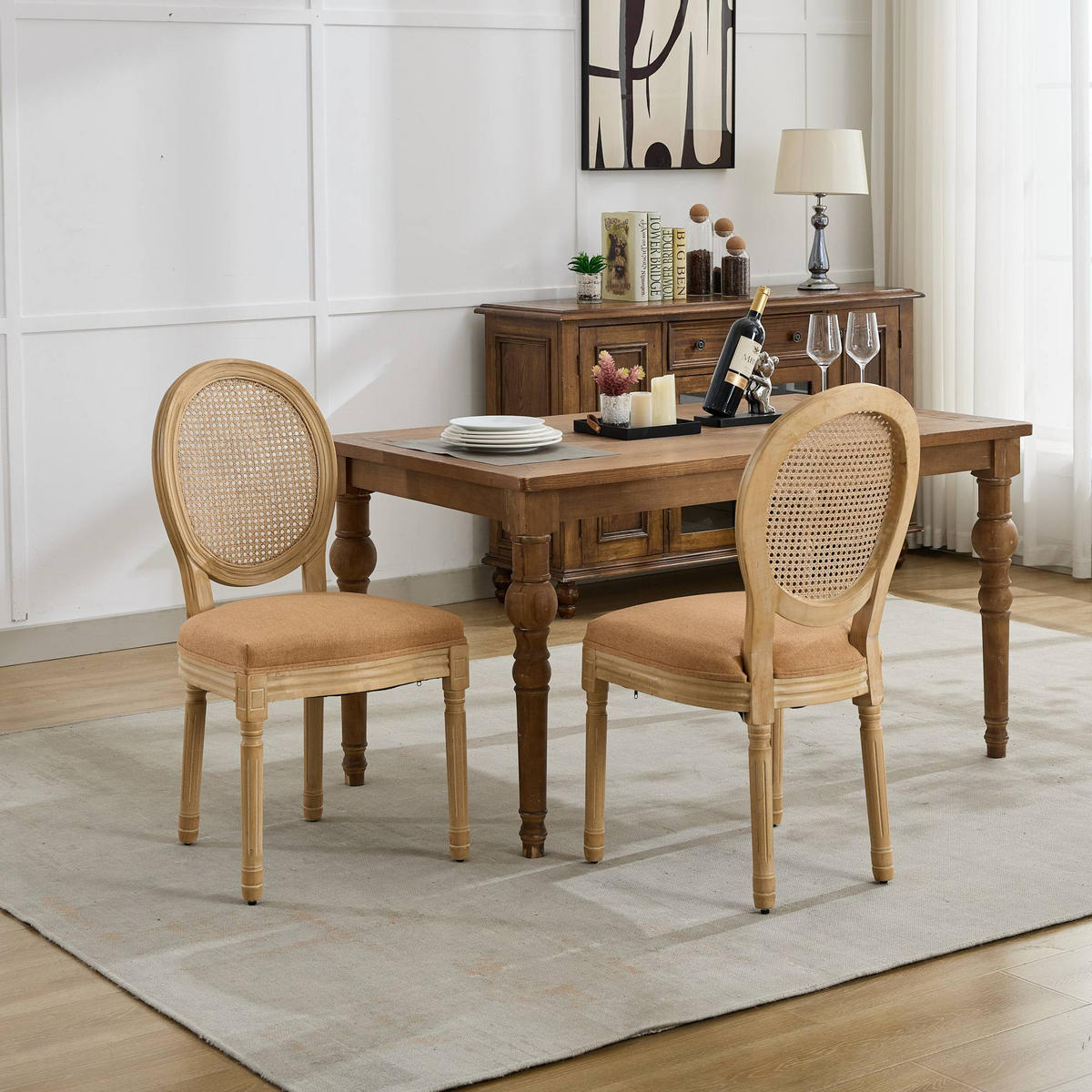 STUHL-SET DE-36325 2 Stück mit Rattan-Rückenlehne Cognac - Cognac, Holz (49/95/59.5cm) - ComfortXL