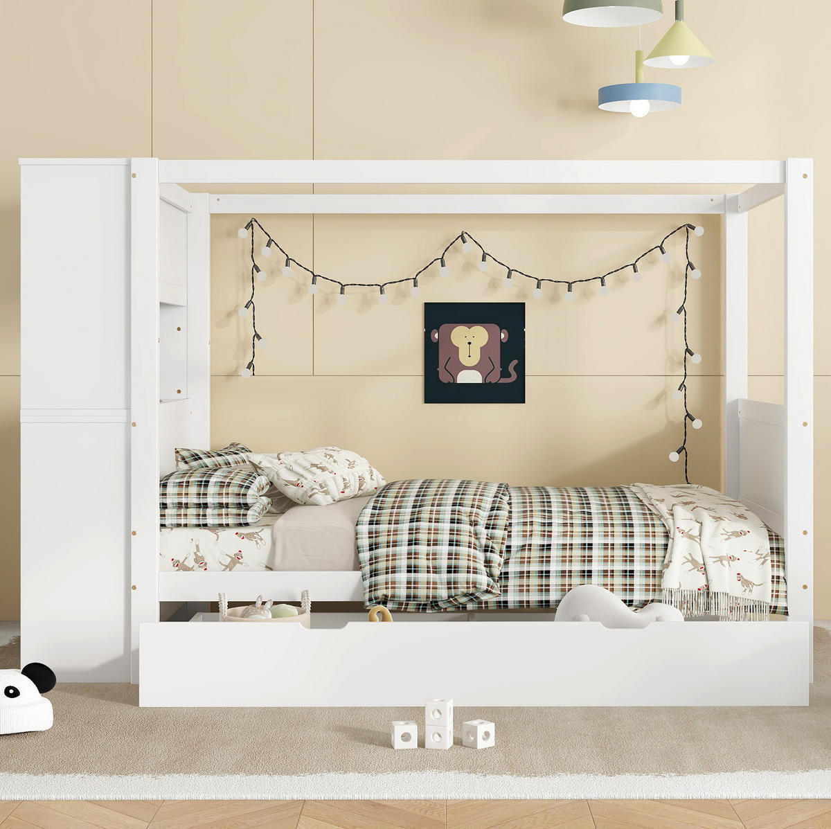KINDERBETT 90/200 cm Weiß mit Fallschutz, Stauraum und 5 Schubladen - Weiß, Holzwerkstoff (90/200cm) - Flora Grace