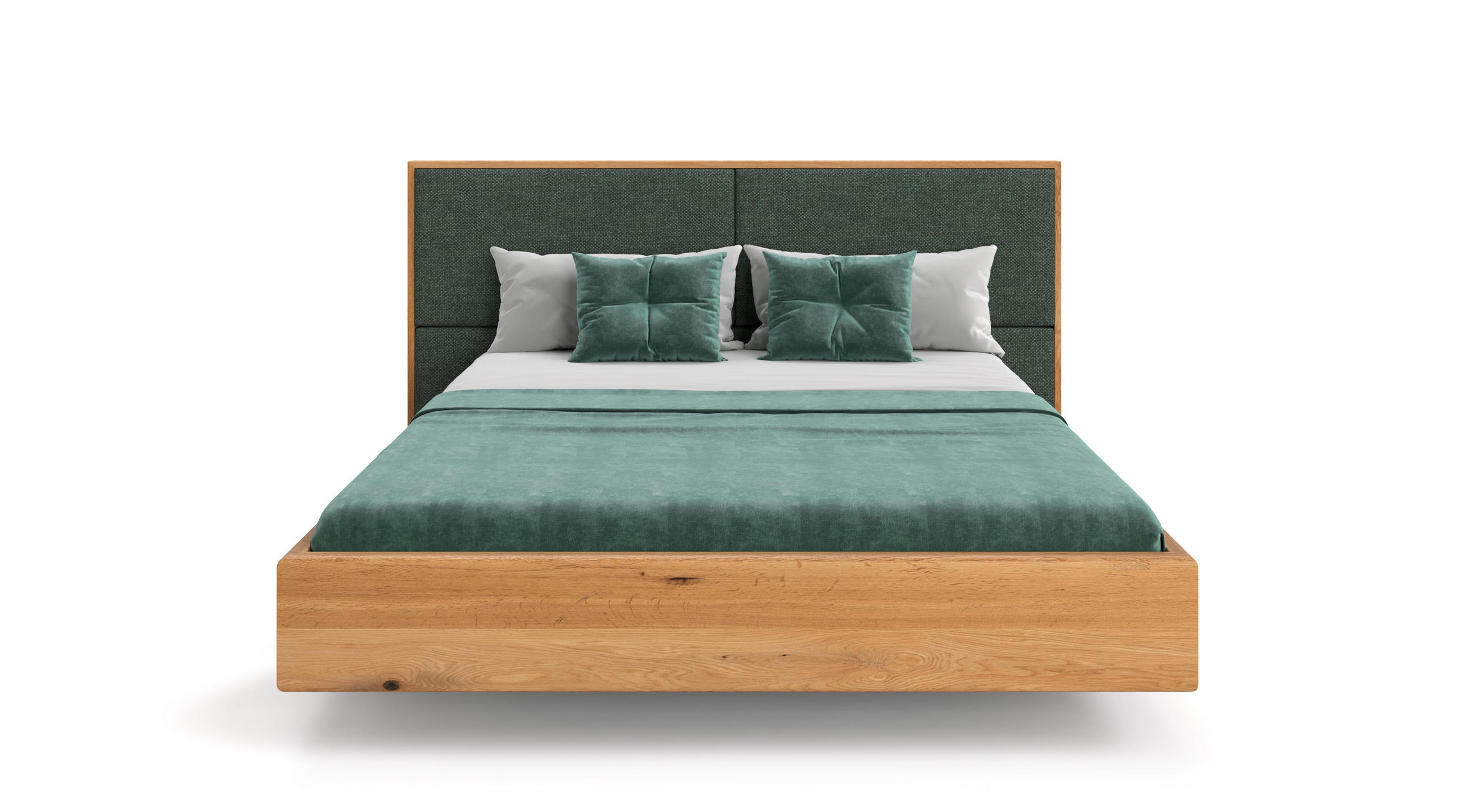 MASSIVHOLZBETT schwebend Dome aus Eiche 200x220 cm, Storm 39 (Grün) - Eichefarben/Braun, Holz (200/220cm) - Danzz