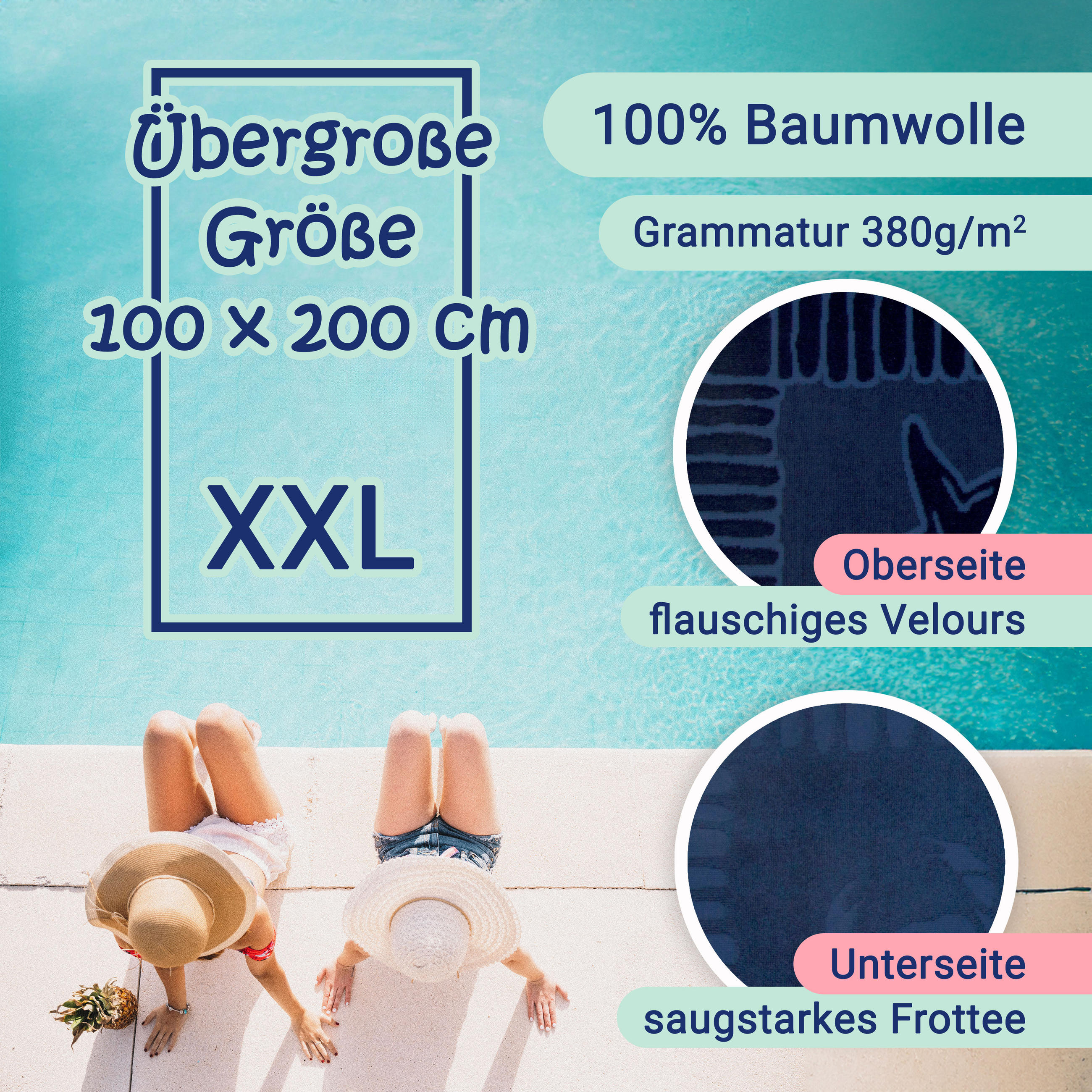 STRANDTUCH, 100x200 cm, 100% Baumwolle, Blau - Dunkelblau, Textil (100/200cm) - Zollner