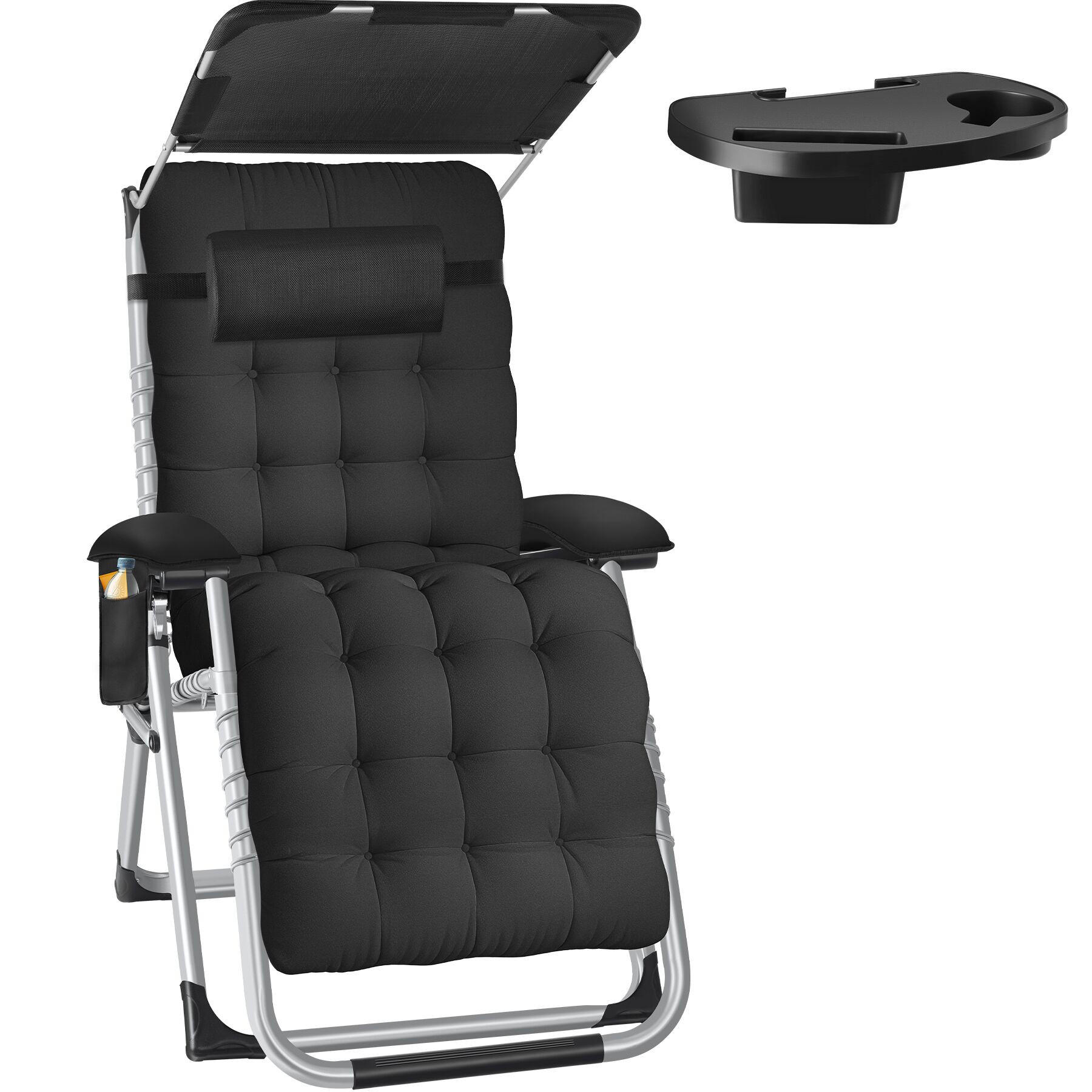 SONNENLIEGE Cloud Ii,mit Ablagetisch und Stautasche,schwarz - Schwarz, Kunststoff (84/103/168cm) - tectake