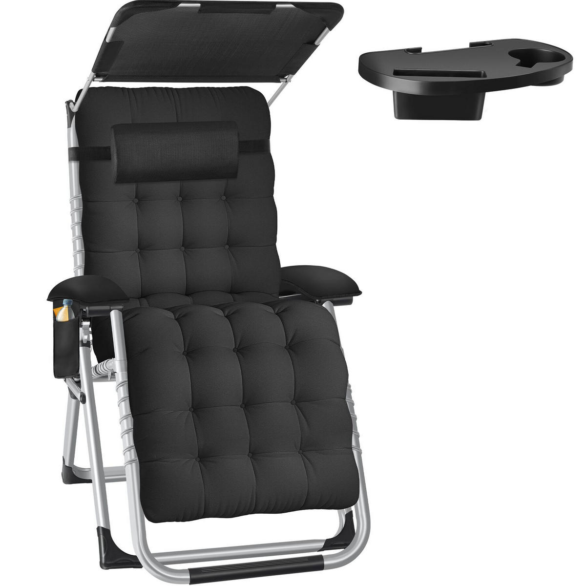SONNENLIEGE Cloud Ii, mit Ablagetisch und Stautasche, schwarz - Schwarz, Kunststoff (84/103/168cm) - tectake