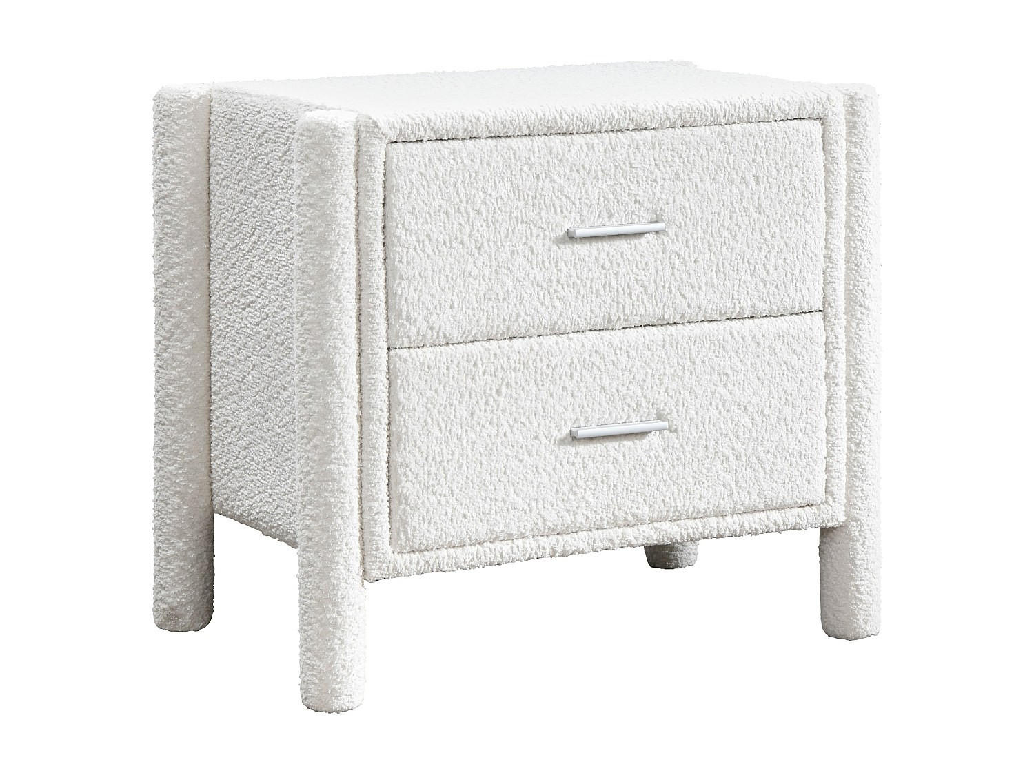 NACHTTISCH mit 2 Schubladen - Bouclé-Stoff - Weiß - CONOMO - Weiß, Textil (61/56/42cm) - Vente-Unique