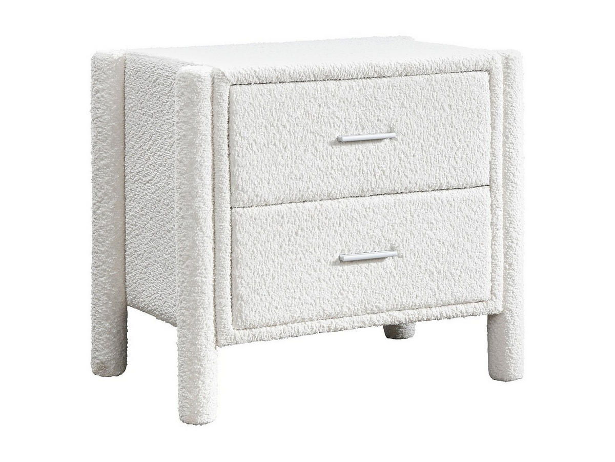 NACHTTISCH mit 2 Schubladen - Bouclé-Stoff - Weiß - CONOMO - Weiß, Textil (61/56/42cm) - Vente-Unique