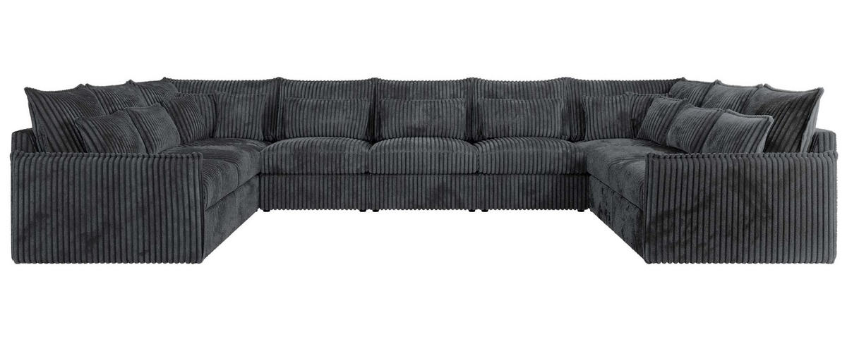 WOHNLANDSCHAFT VERSO U 9M Dunkelgrau Cord - Dunkelgrau/Schwarz, Kunststoff/Textil (442/93/270cm) - MKS