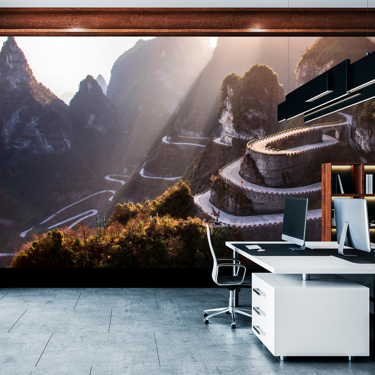 FOTOTAPETE für Wohnzimmer Felsige Bergstraße Sonnenuntergang 400x280 - Beige/Gelb, Papier (400/280cm) - Muralo