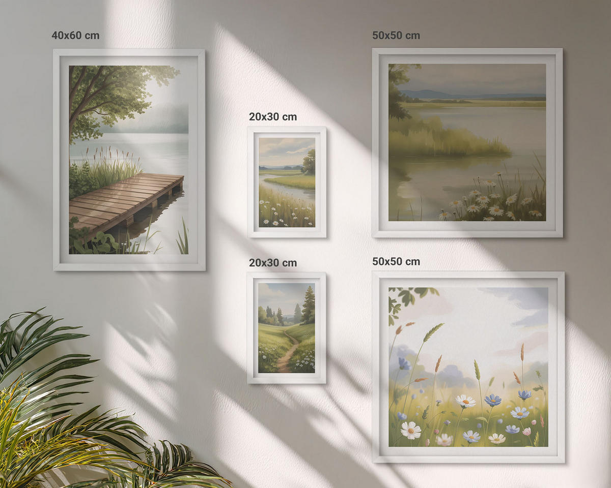 BILDER SET 5er Set - 50x50 cm & 20x30 cm & 40x60 cm Weißer Rahmen - Zitronenblumen aus der Küstenstadt - Weiß, Kunststoff (40/60cm) - TULUP