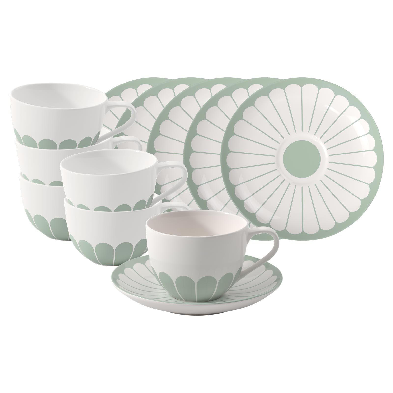 CAPPUCCINOTASSEN MIT UNTERTASSEN Fleur Couleur Vert 300 ml 6er Set - Grün, Keramik (0.3L) - Villeroy & Boch