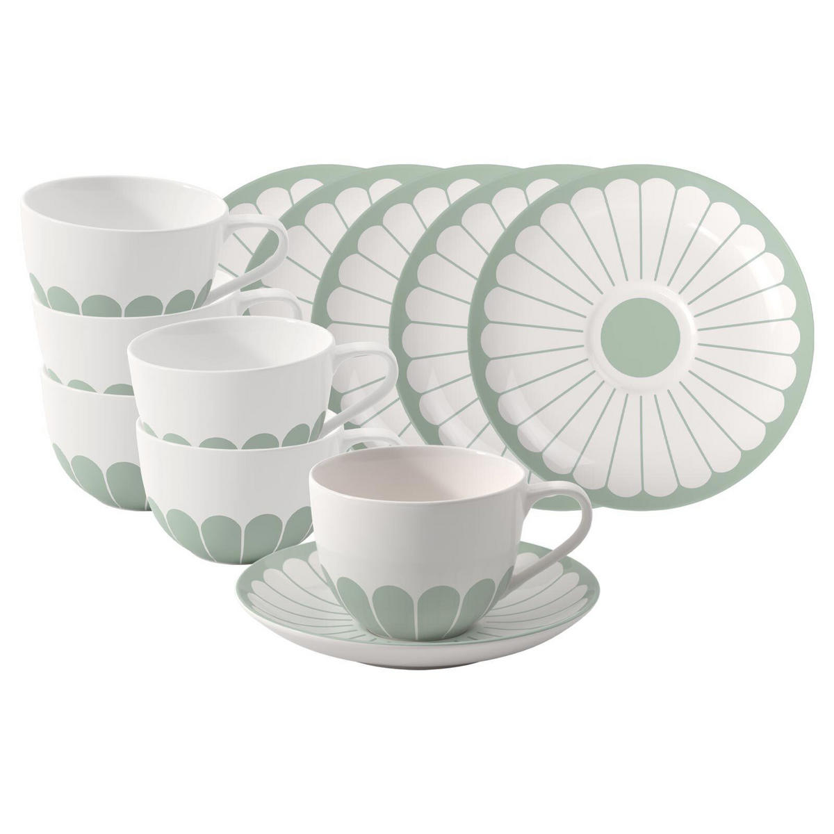 CAPPUCCINOTASSEN MIT UNTERTASSEN Fleur Couleur Vert 300 ml 6er Set - Grün, Keramik (0.3L) - Villeroy & Boch