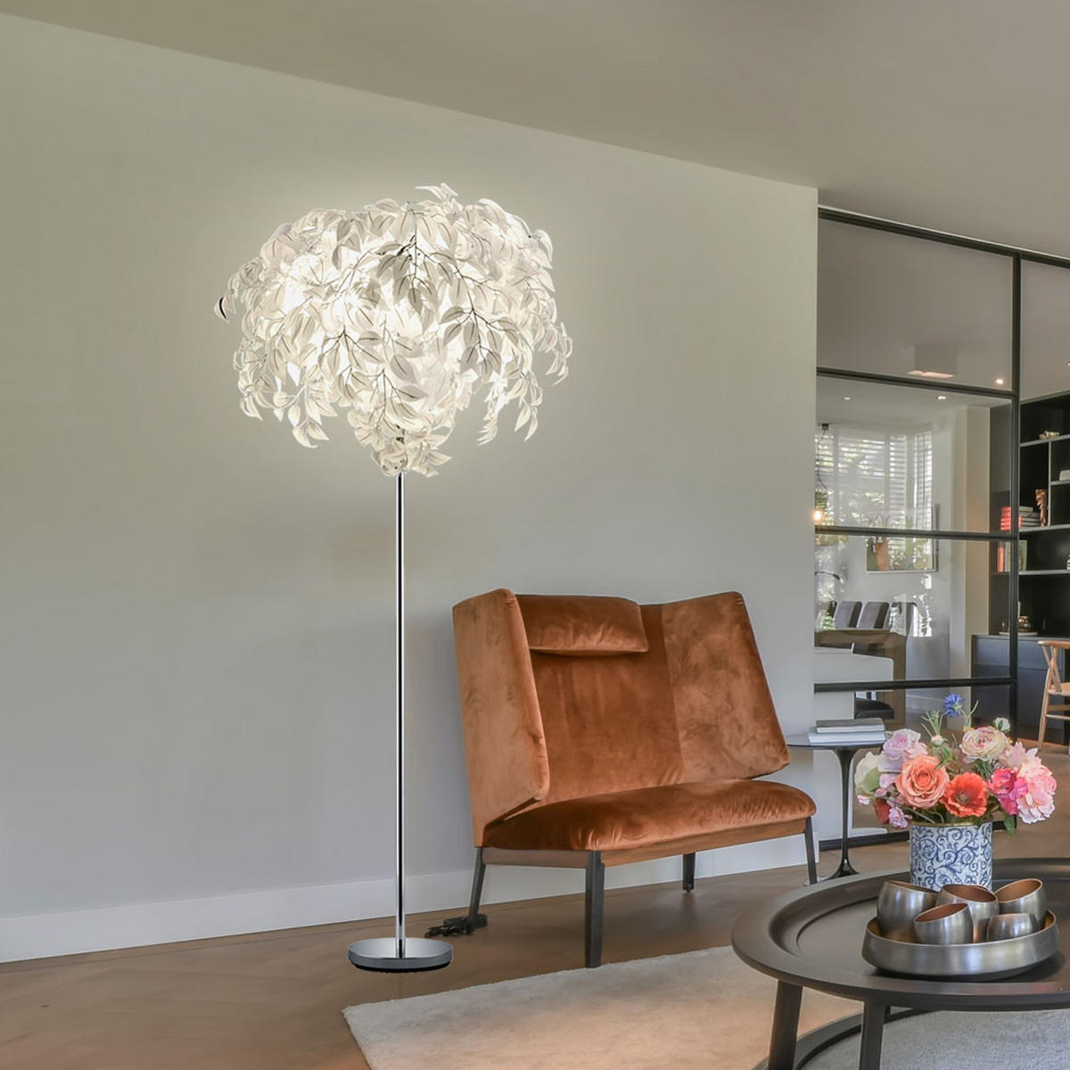 LED STEHLEUCHTE LEAVY Chrom Silber - Silberfarben, Metall (11.7/70/180cm)