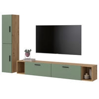 WOHNWAND grün, Eiche Artisan 249 x 184 cm, Wohnkombination hängend / stehend - Schwarz/Eiche Artisan, Holzwerkstoff/Kunststoff (249/184/34cm) - Inn.Furn