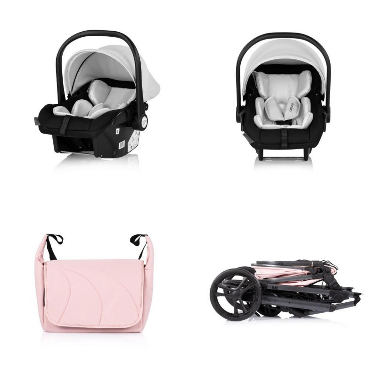 KOMBIKINDERWAGEN Amore 3 in 1 rosa pink Babyschale Adapter Wickeltasche Fußabdeckung - Rosa, Metall (95/63/105cm) - Chipolino