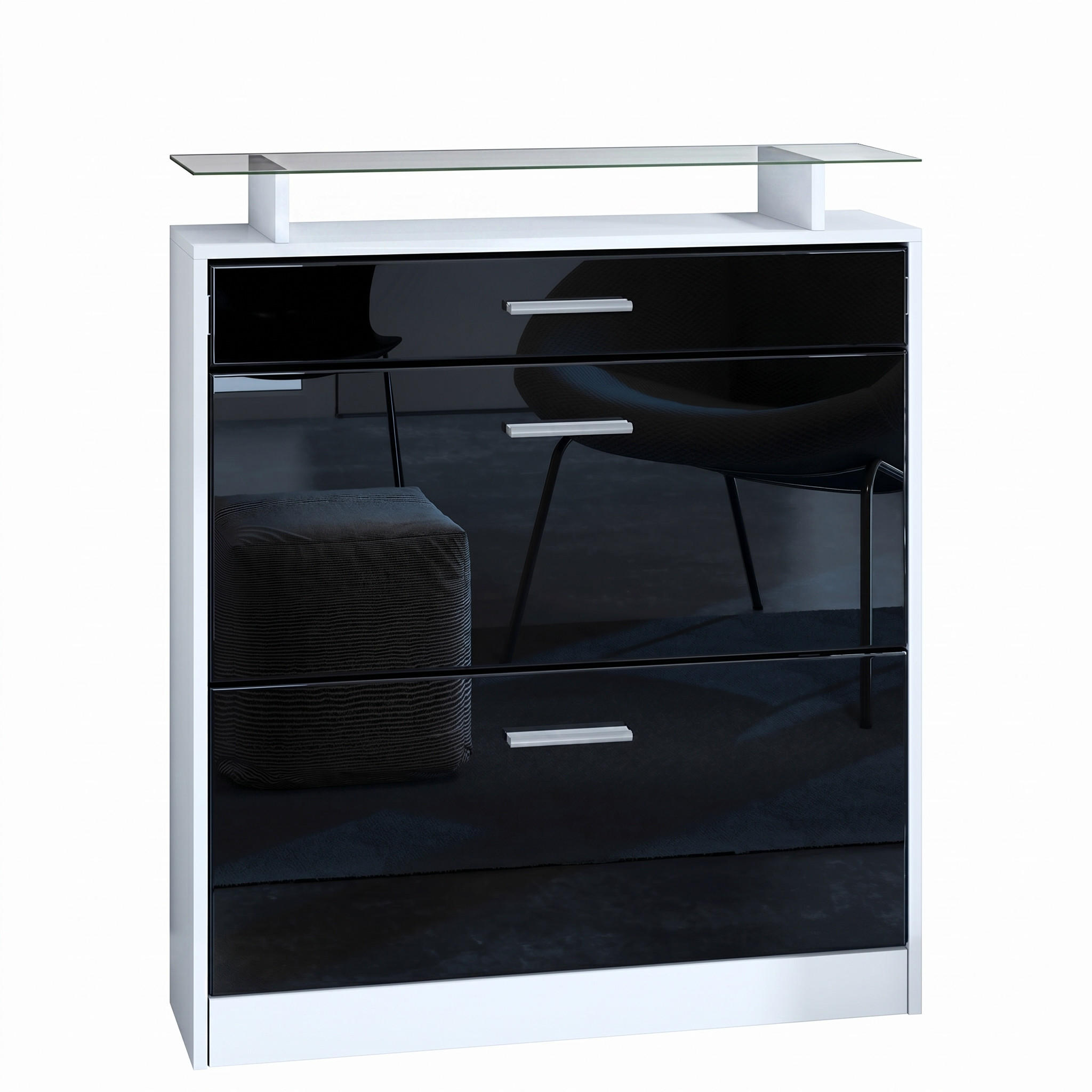ORMARIĆ za cipele Loret Bijela mat/Crna visoki sjaj (89 x 104 x 23 cm) - crna visoki sjaj, drvni materijal (89/104/23cm) - Vladon