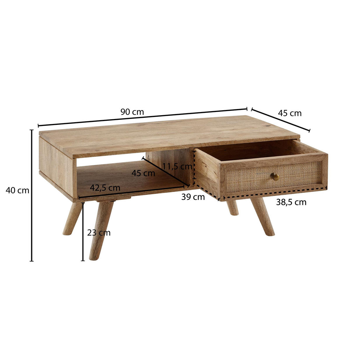 COUCHTISCH rechteckig LAYA Mangoholz - Braun, Holz (90/45/40cm) - tinkaro