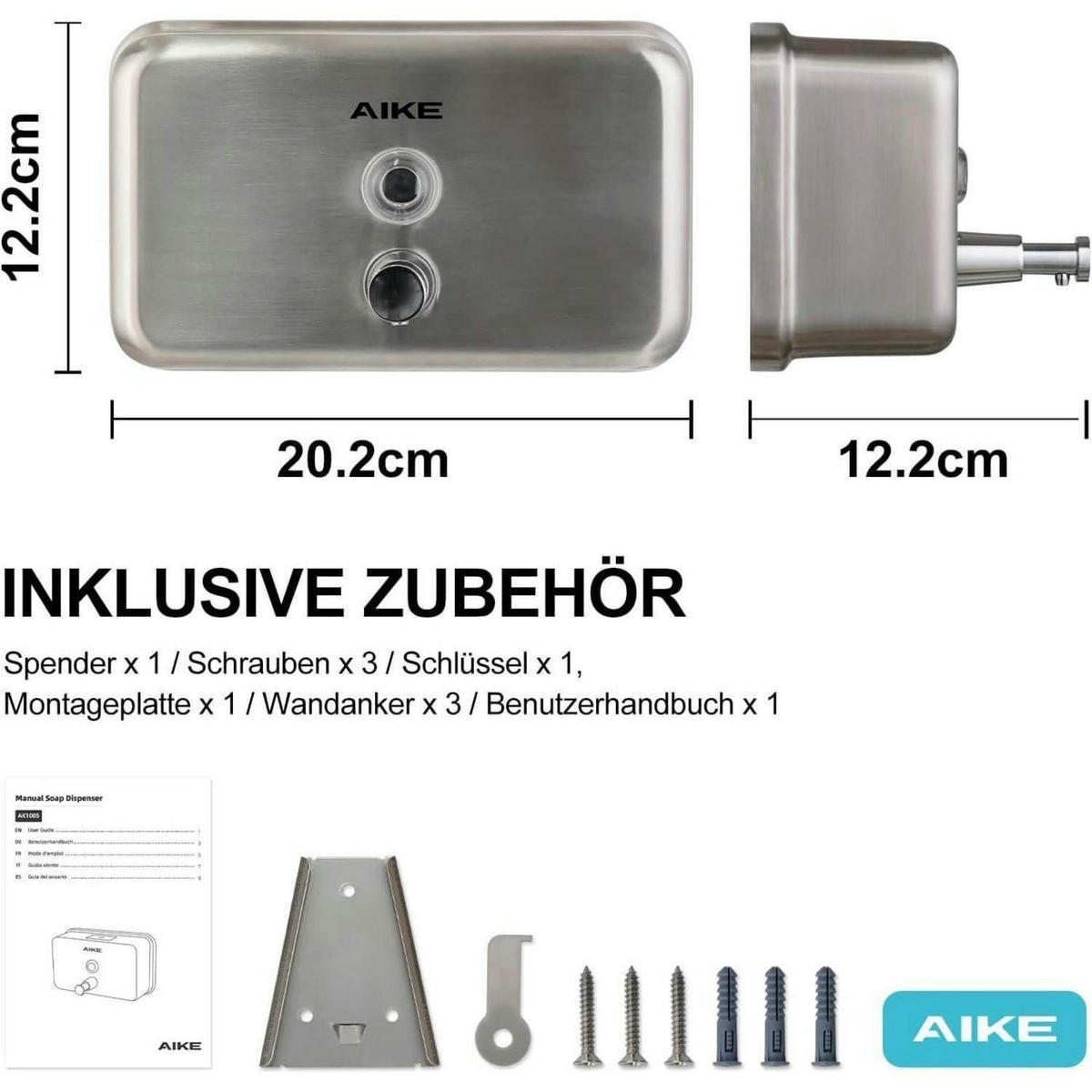 SEIFENSPENDER Edelstahl gebürstet 1100 ml - Silberfarben, Metall (7.2/12.2/20.2cm)