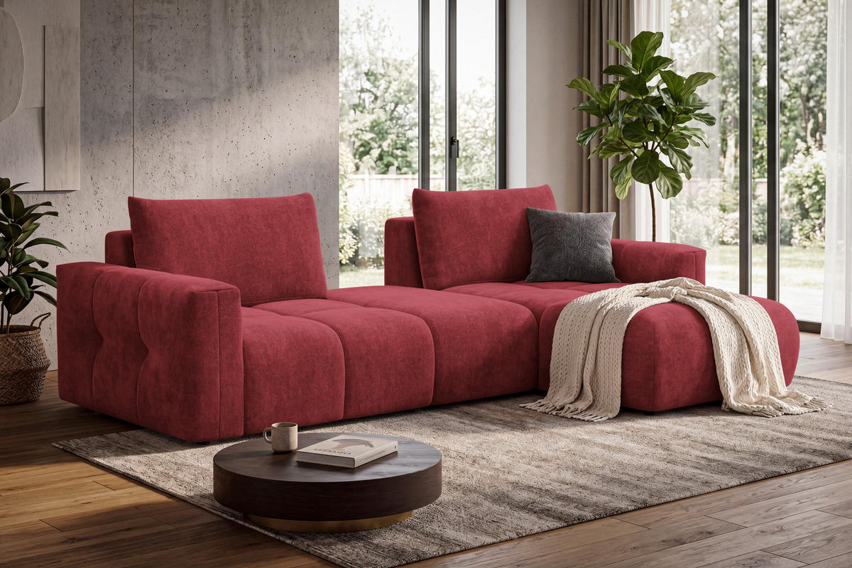 ECKSOFA VERONA 4-Sitzer RECHTS, Dunkelrot - Schwarz/Dunkelrot, Holz/Textil (282/173cm) - Courtois Laville