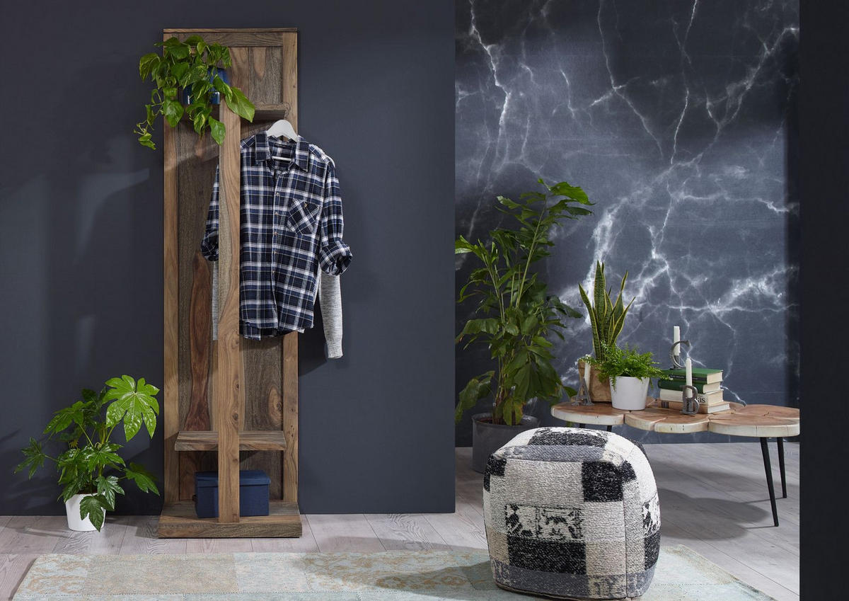 WANDGARDEROBE Sheesham 55x35x200 grau geölt NATURE GREY #002 - Grau, Holz (55/200/35cm) - Massivmoebel24