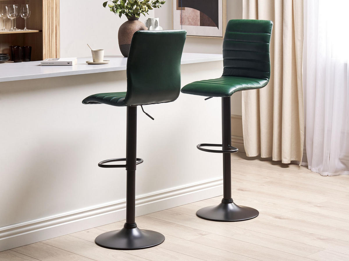 BARHOCKER 2er-Set Kunstleder dunkelgrün/schwarz höhenverstellbar Lucerne - Schwarz/Grün, Kunststoff (39/49cm) - Beliani