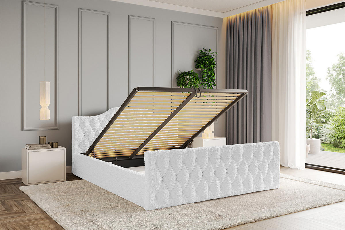 POLSTERBETT mit Bettkasten, Fußteil und Lattenrost, Boxbett ohne Matratze - FALIO-Z-V1 180x200 Weiß - Weiß, Holzwerkstoff/Textil (180/200cm) - ALTDECOR