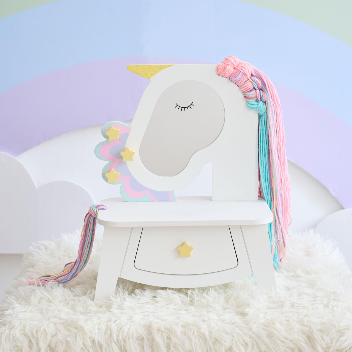 SCHMINKTISCH Einhorn mit Spiegel, 42cm, Weiß - Weiß, Holzwerkstoff (20/42/32cm) - Teamson Kids