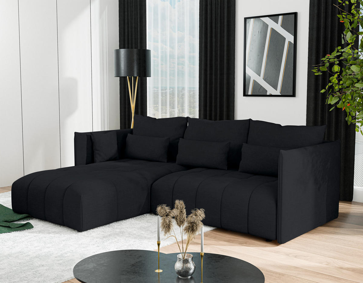 ECKSOFA L Form Gaziante Anthrazit 245/182/83 cm – mit Bettkasten - Schwarz, Kunststoff/Textil (245/182cm) - AX Living