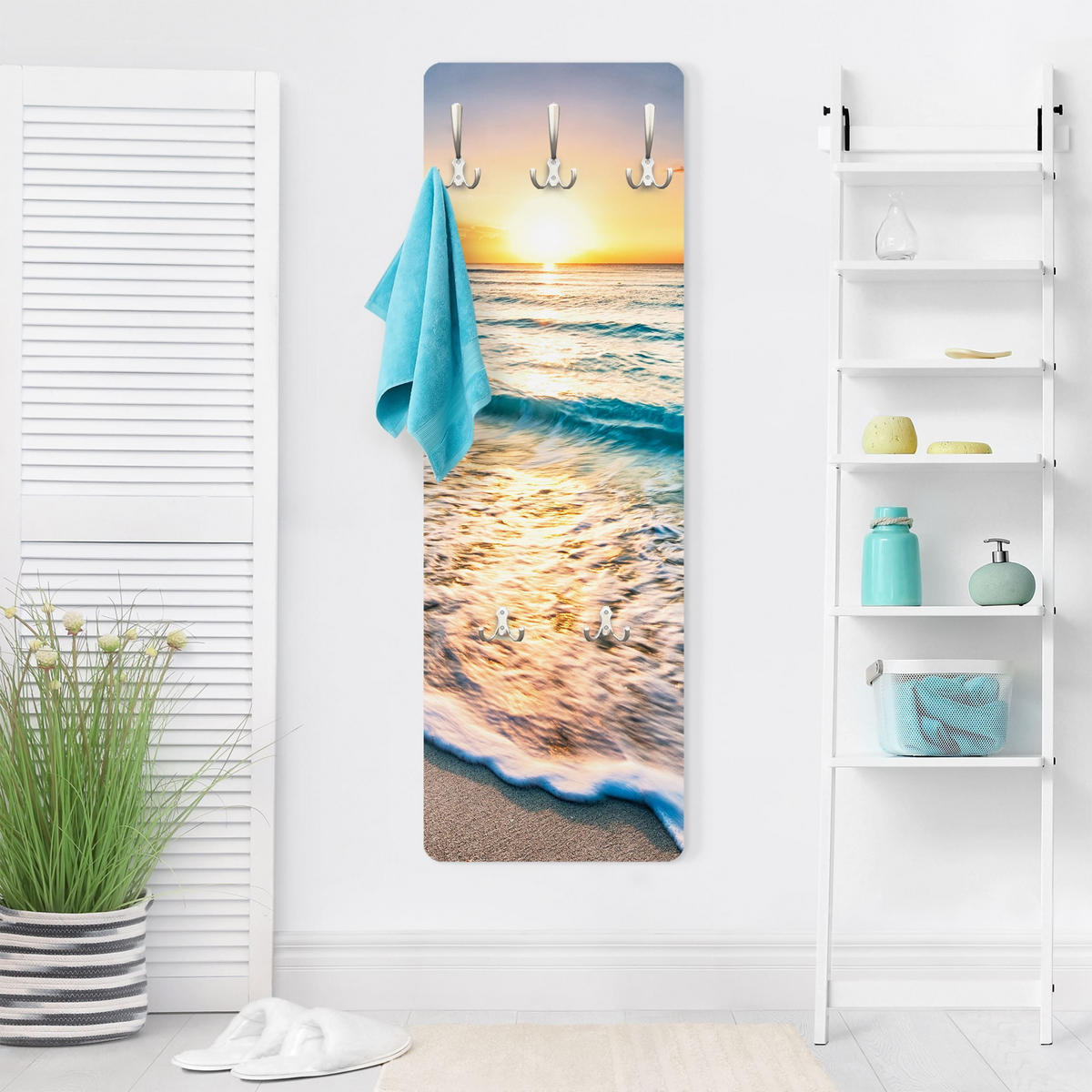 WANDGARDEROBE - Sonnenuntergang am Strand 34/105 cm - Blau, Holzwerkstoff (34/105/1.6cm) - Bilderwelten