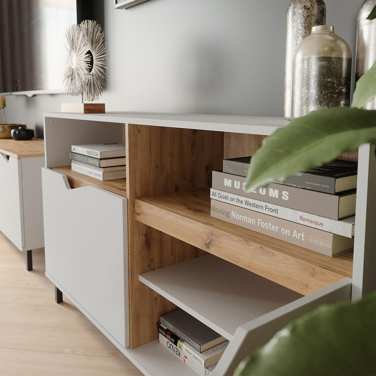 KREDENC Marelle Bílá/Artisan - bílá/světle šedá, kompozitní dřevo (140/81.3/38cm) - Vicco