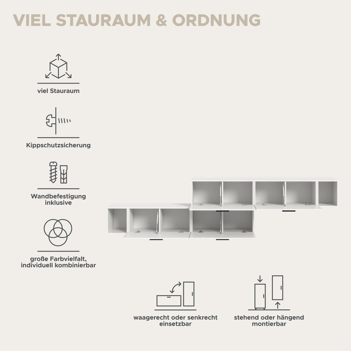 WOHNWAND The One weiß 276/34/97 cm - Weiß, Holzwerkstoff (276/97/34cm) - Xonox