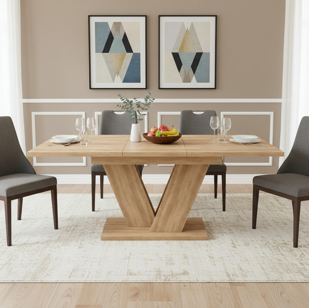 ESSTISCH 140/180/80 cm ausziehbar mit V-förmigen Metallbeinen und MDF-Tischplatte, Eichefarben - Eichefarben, Holzwerkstoff (180/80/75.5cm) - Redom
