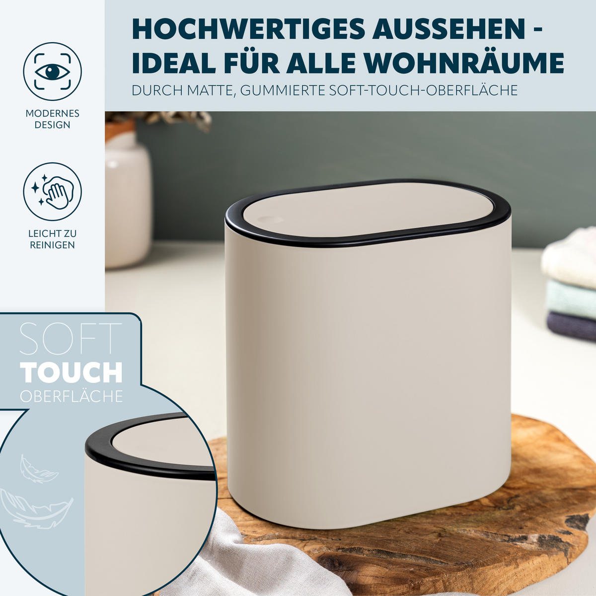 KOSMETIKEIMER 6 Liter, beige - Beige, Kunststoff (25.5/24.5/16.5cm) - eluno
