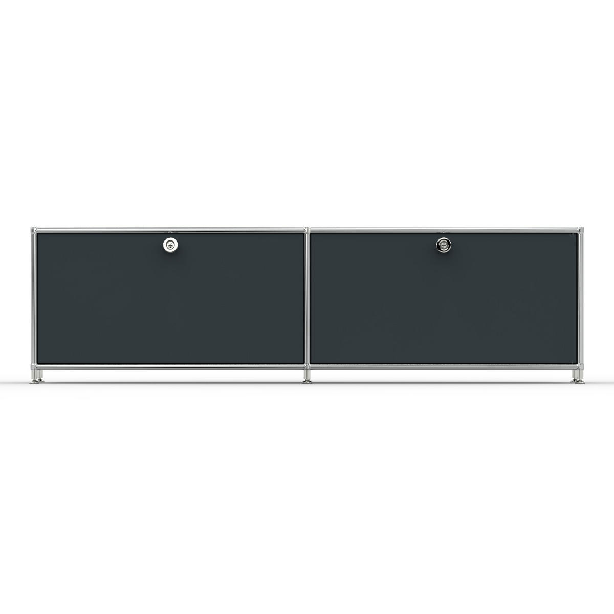 TV Board mit 2 Klappen & Schloss, Breite 152 cm, Anthrazitgrau - Chromfarben/Silberfarben, Metall (40/43/152.2cm) - Versee