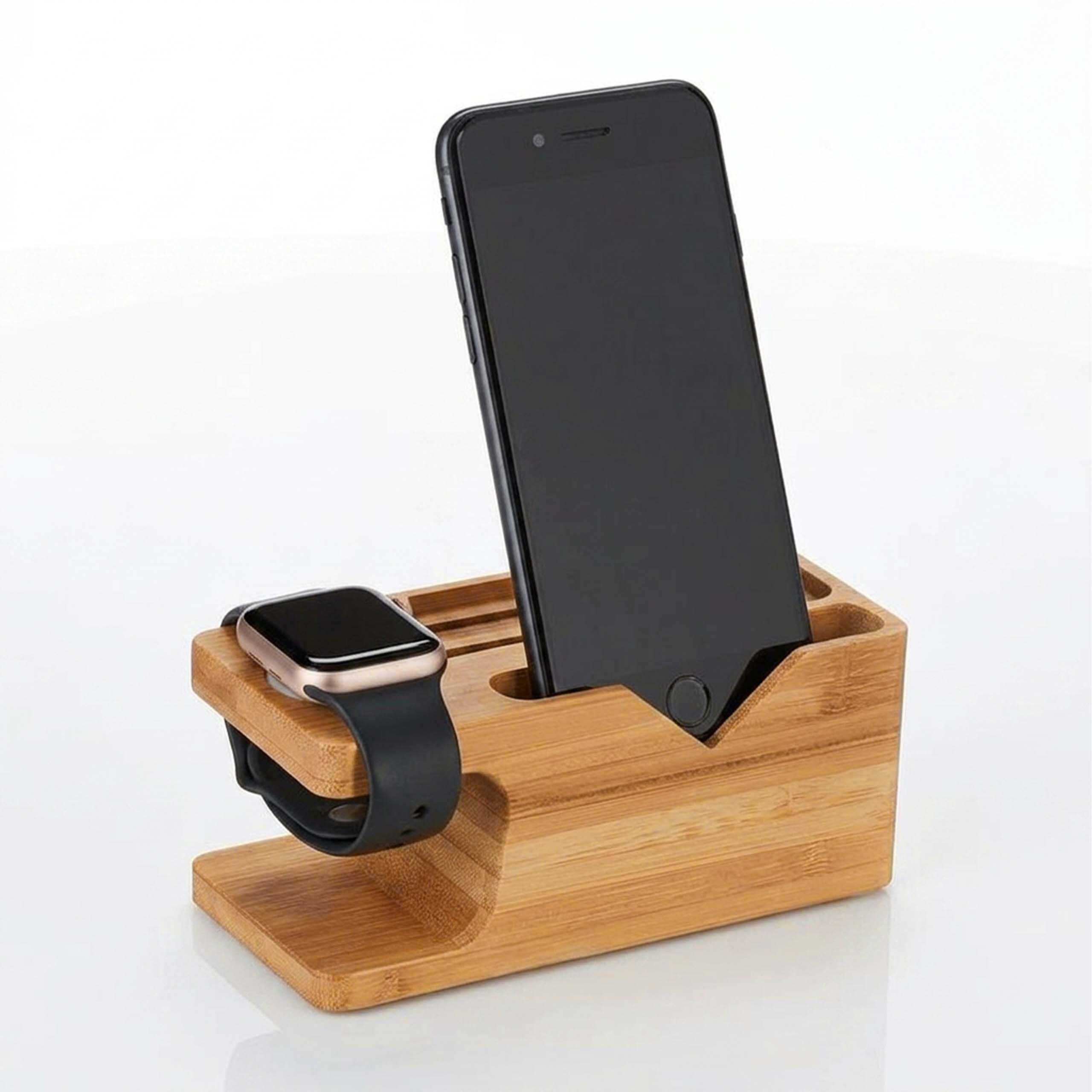 Relaxdays NABÍJEČKA přírodní bambus pro smartphone a chytré hodinky 6x14x6,5 cm
