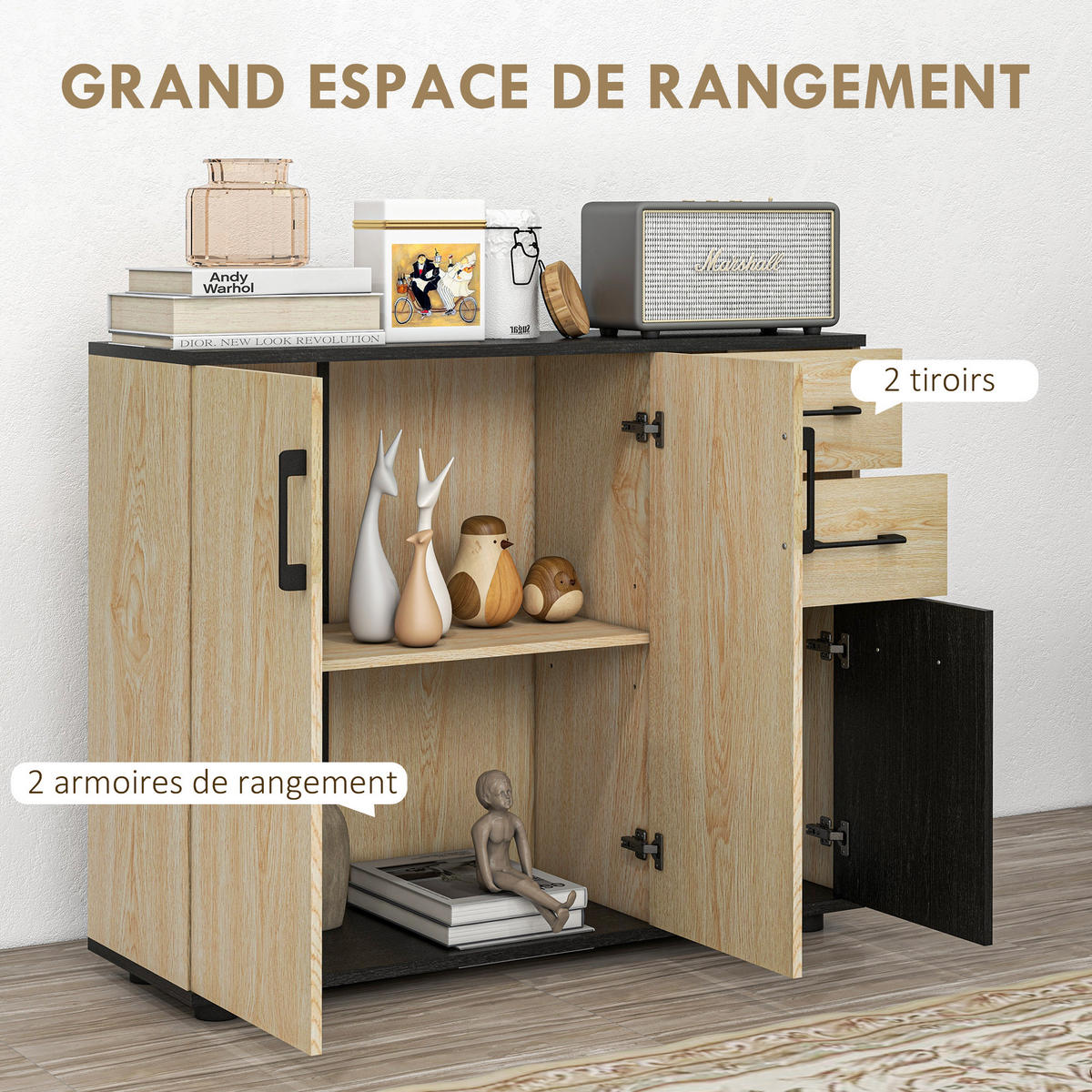 SIDEBOARD Natur/Schwarz, 90/30/75,5 cm - Naturfarben, Holz (90/75.5/30cm) - PANGIVO