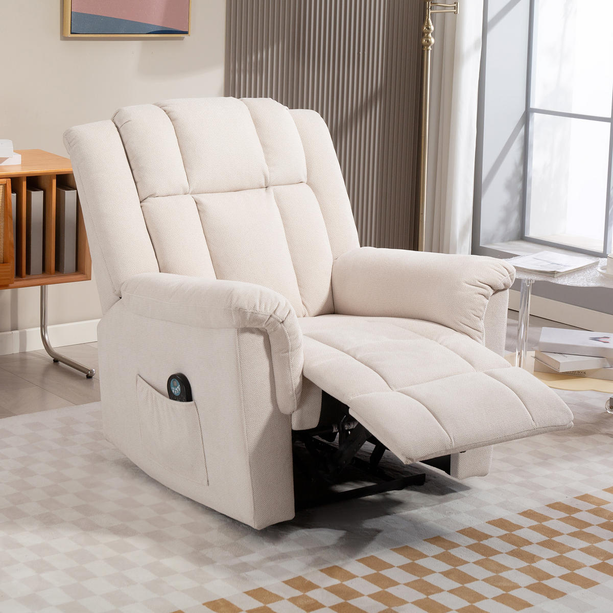 MASSAGESESSEL DE-15418 manuell neigbar mit Massage, Heizung und Fußstütze Beige - Beige, Metall (85/104/91cm) - ComfortXL