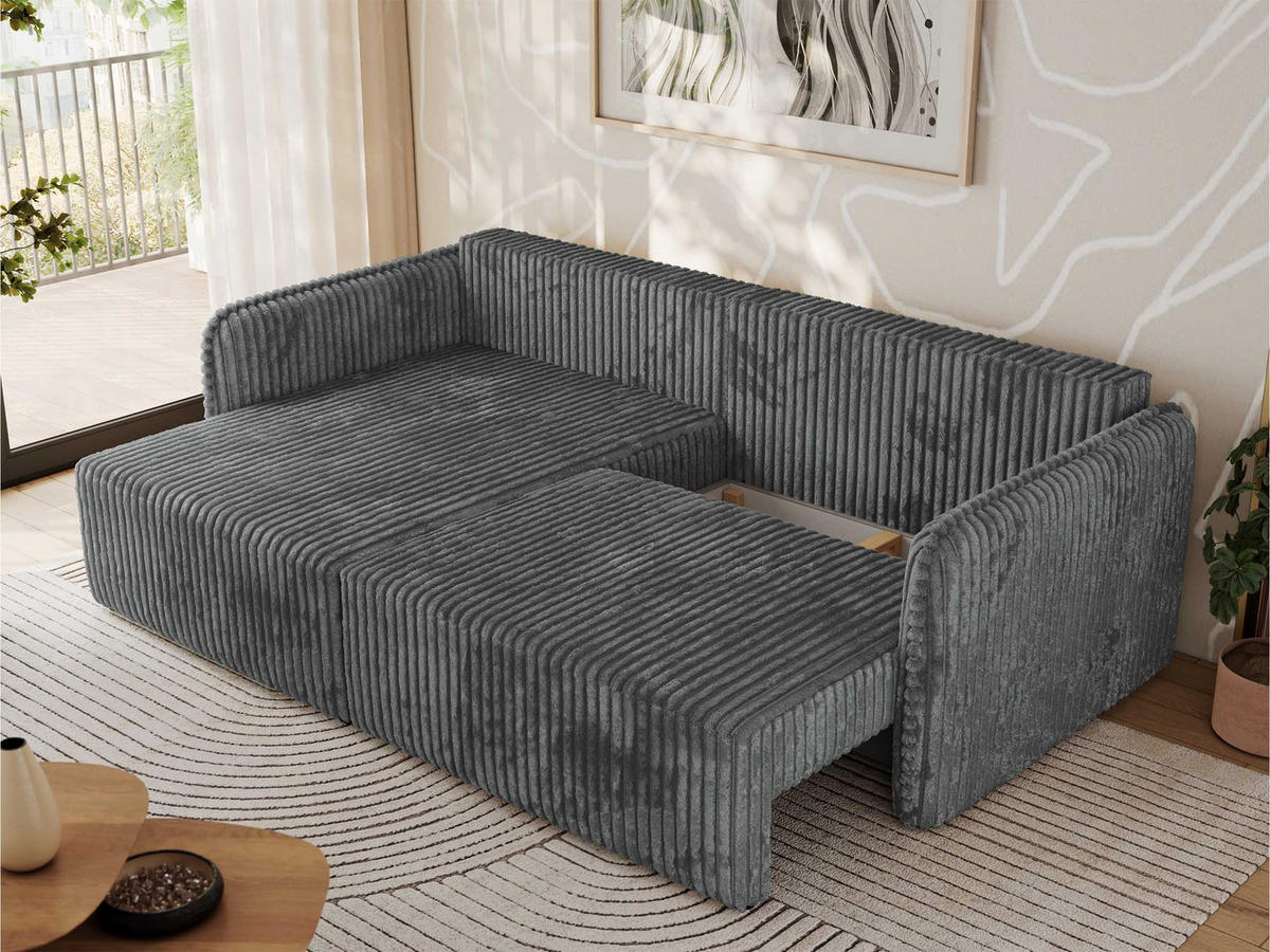 ECKSCHLAFSOFA MESTO L Dunkelgrau Cord - links - Dunkelgrau/Schwarz, Kunststoff/Textil (227/147cm) - MKS