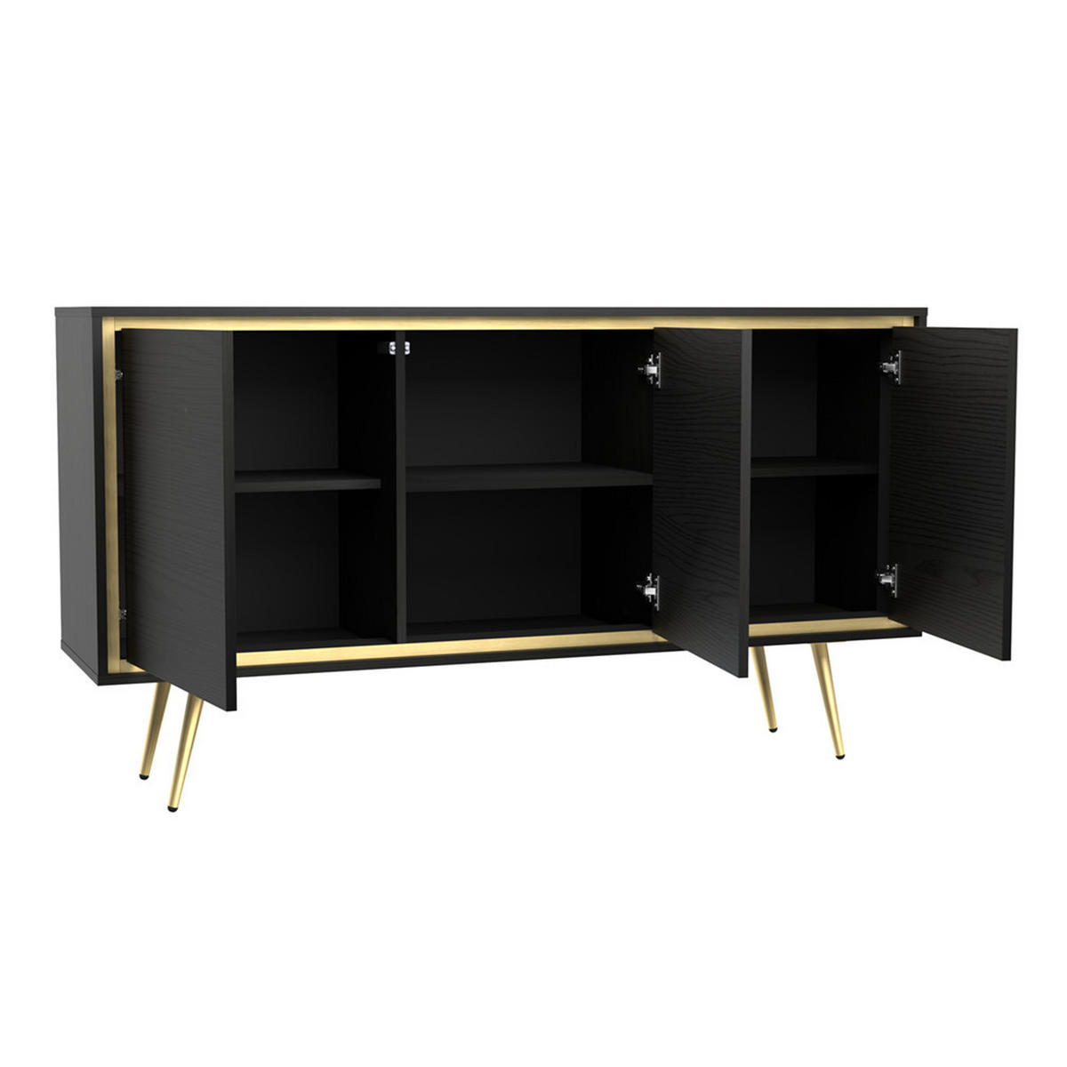 KOMMODE Torina Schwarz, Türkommode mit Goldbeine - Goldfarben/Schwarz, Holzwerkstoff/Metall (150/80/40cm) - Bettso