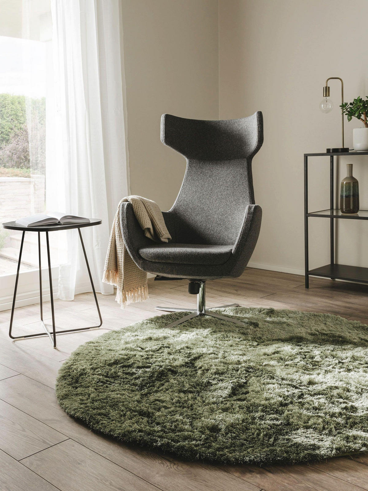 HOCHFLORTEPPICH Whisper Grün ø 160 cm rund - Grün, Textil (160/160cm) - benuta Nest