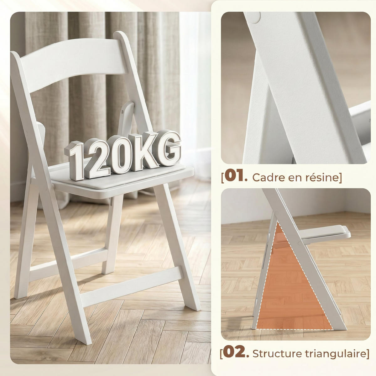 KLAPPSESSEL Weiß 4 Stück - Weiß, Leder (44/78/45cm) - GiPP