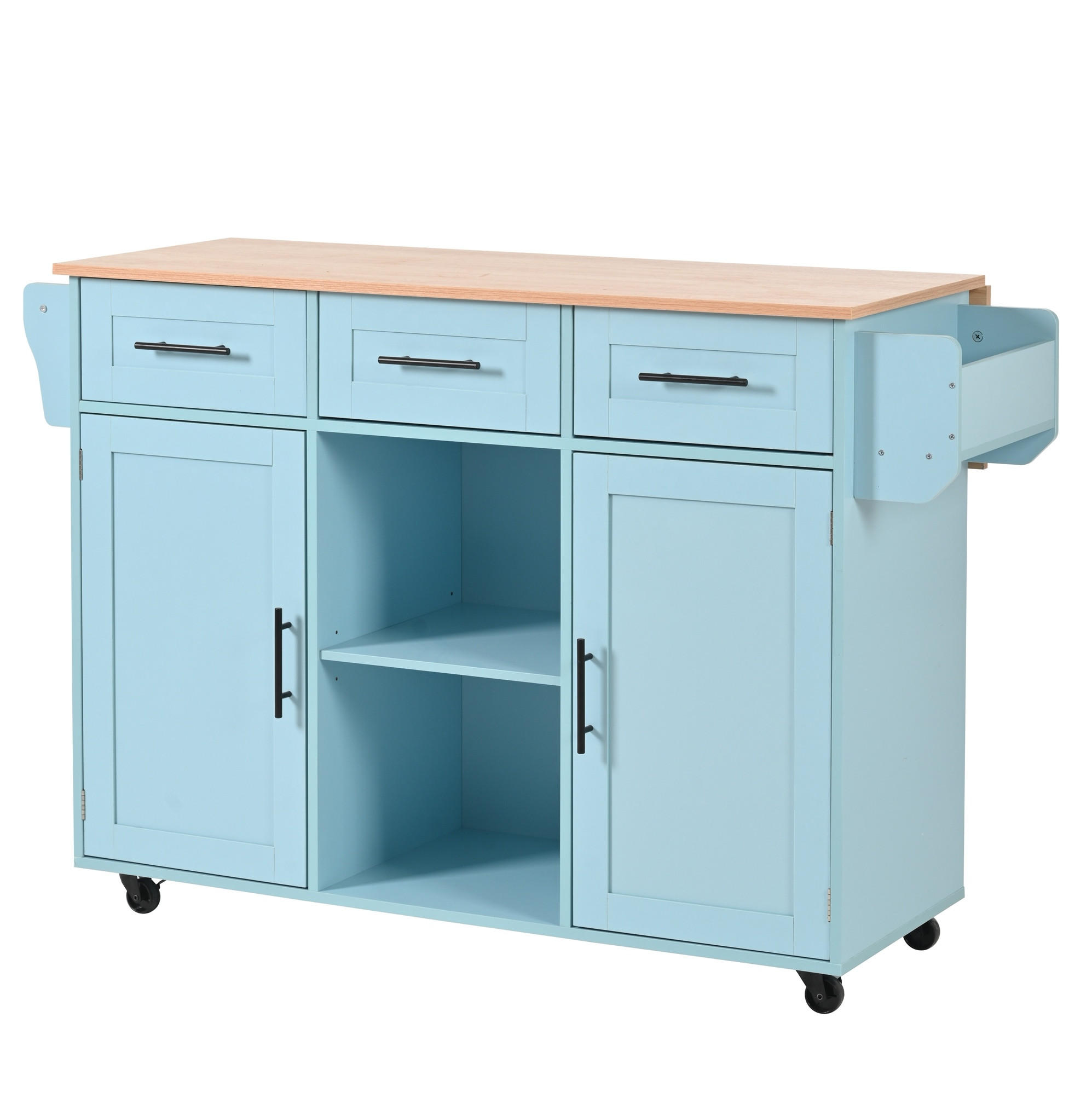 Redom KUCHYŇSKÝ ostrůvek 139/46(71)/91,5 cm s výklopnou deskou, úložným prostorem a kolečky, Modrá