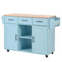 KÜCHENINSEL 139/46(71)/91,5 cm aus MDF mit klappbarer Tischplatte, Stauraum und Rollen, Blau - Blau, Holzwerkstoff (139/91.5/46cm) - Redom
