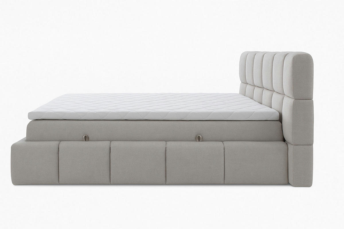 BOXSPRINGBETT AURA mit Topper und Bettkasten, Hellgrau, H3 Bonell, 160x200 cm - Hellgrau, Textil (160/200cm) - KS Home Concept
