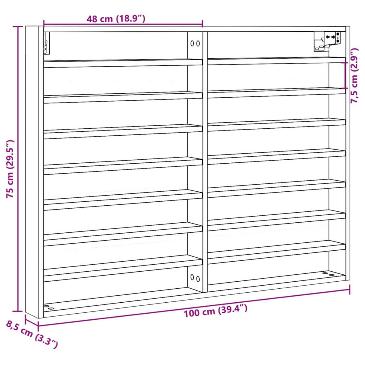 VITRINENSCHRANK Weiss 100/8,5/75 Cm Holzwerkstoff - Weiß, Holzwerkstoff (8.5/75/100cm) - vidaXL