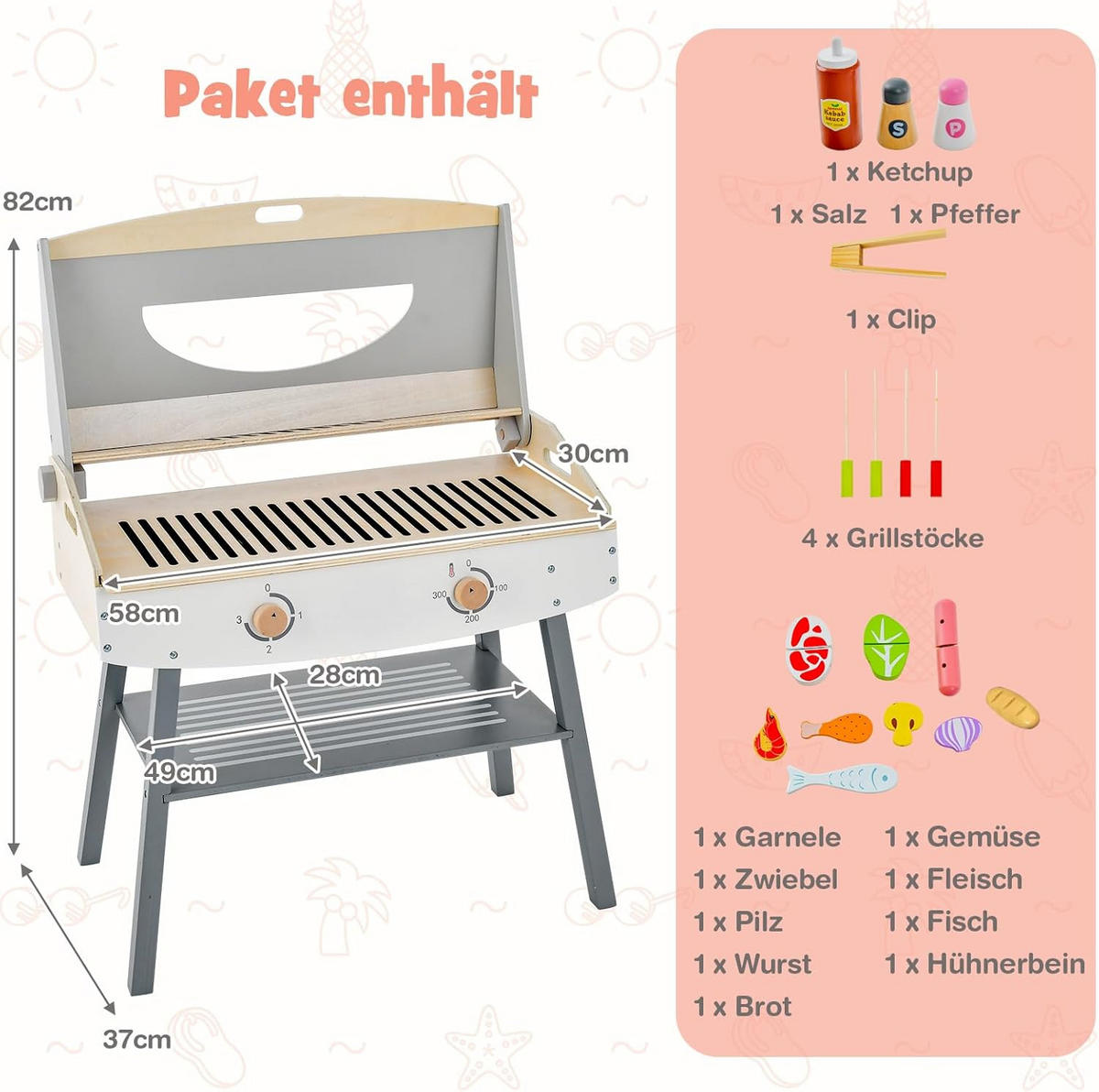 SPIELKÜCHE Aus Holz Grau - Grau, Holz (37/82/65cm) - COSTWAY