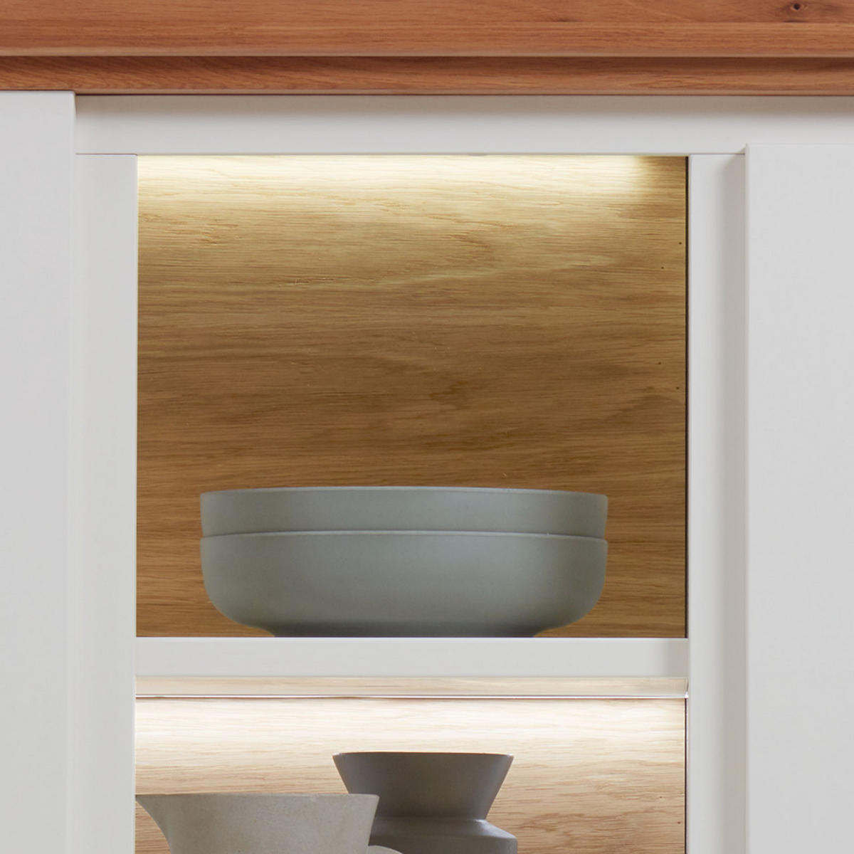 VITRINE weiß Olbia Wildeiche 67/45/210 cm - Weiß/Braun, Holz (67/210/45cm) - Casamia Massive Möbel