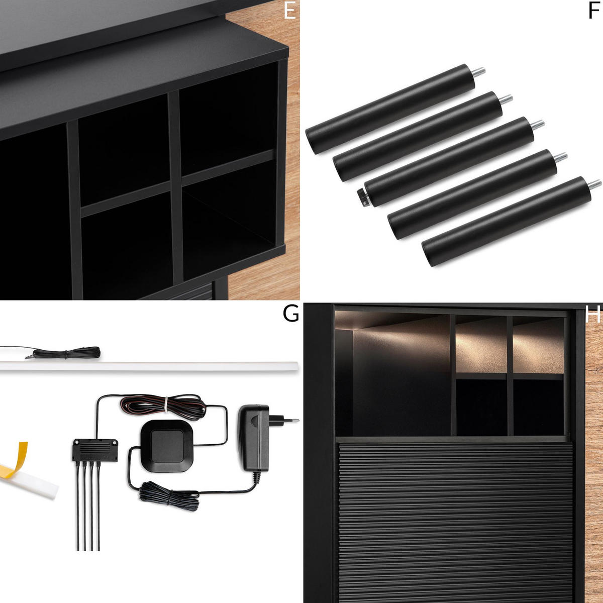 KOMMODE LOFTY Weineinlage, schwarz / Eiche natur - Eichefarben/Schwarz, Holzwerkstoff (102/83/41cm) - KONSIMO®