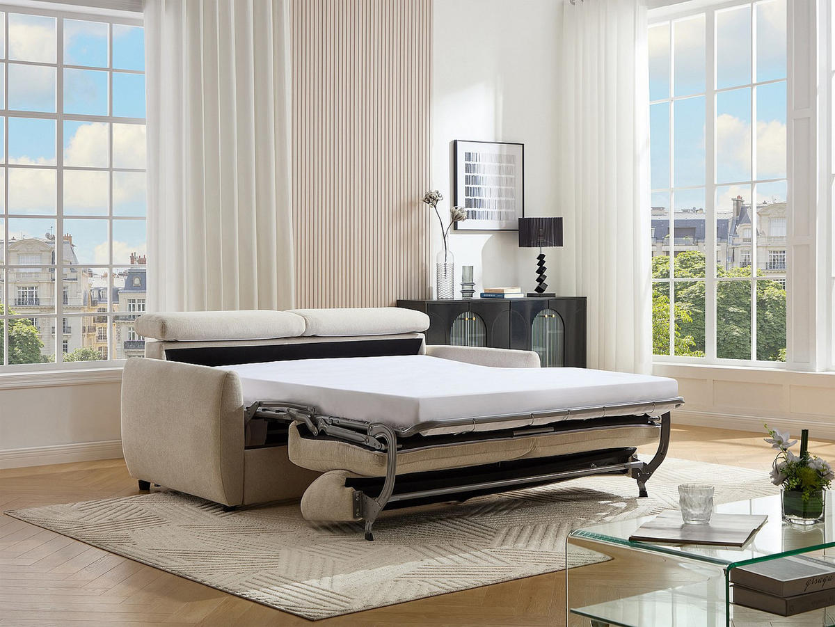 3-SITZER-SCHLAFSOFA mit Schlaffunktion aus beigem Stoff SOVALI - Beige, Textil (191/83.5/224cm) - Vente-Unique