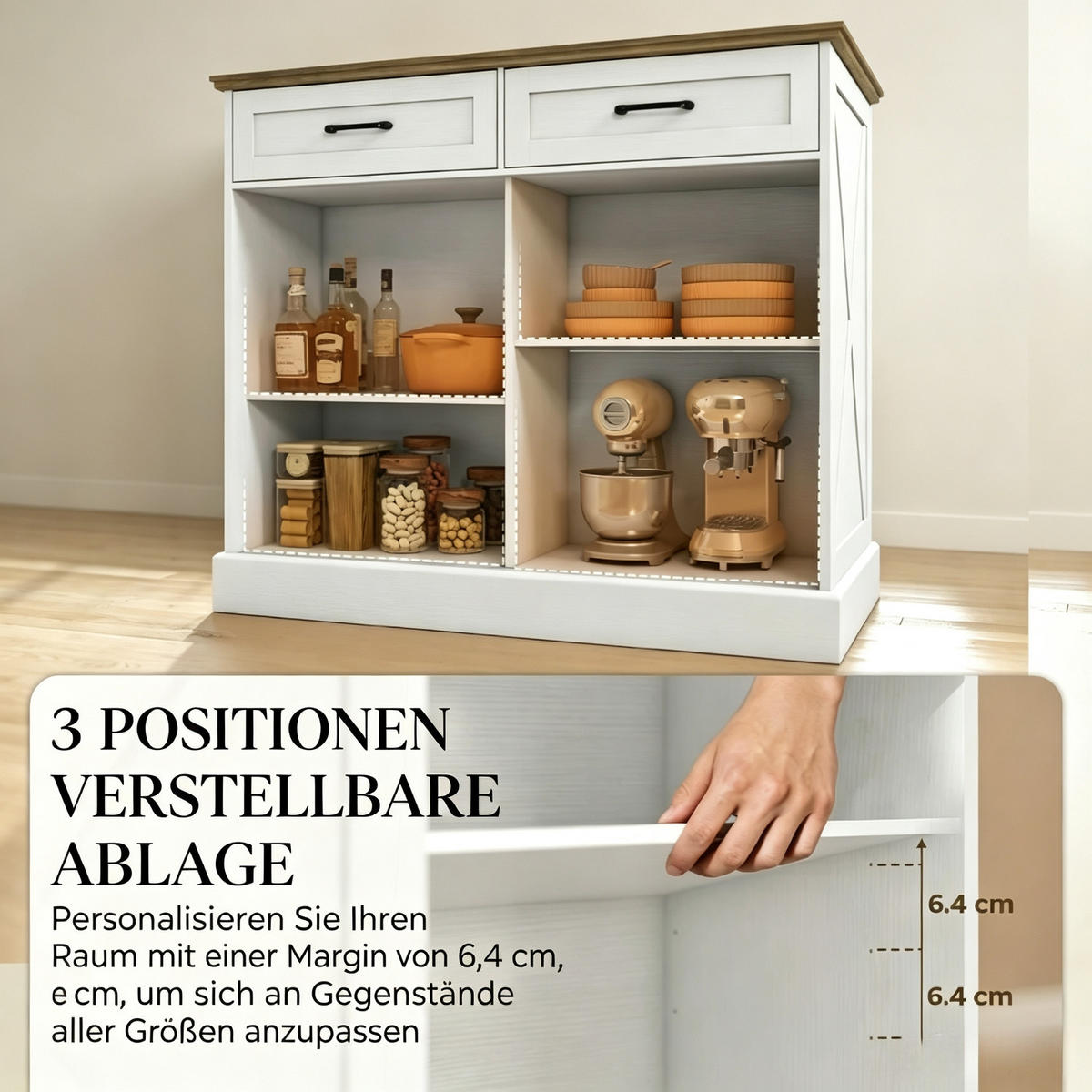 KÜCHENINSEL-SCHRANK, MIT SCHIEBETÜRSCHRANK, Weiß-Antikbraun, Bauernhausstil, 106,4/57/92 cm - Braun, Holzwerkstoff (57/92/106.4cm) - Rolipo