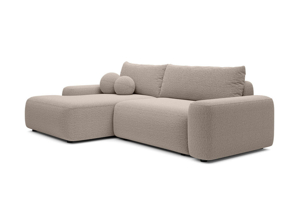 ECKSOFA RUOTA Beige Boucle-Stoff mit Schlaffunktion - Beige, Holz (264/162cm) - MASSENO